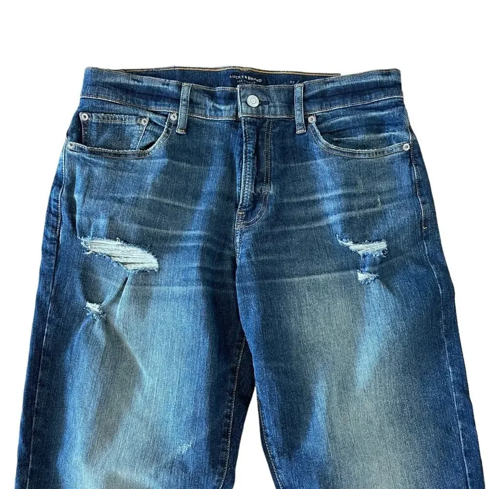 Lucky Brand 221 Classic Straight Leg Dark Wash Distressed Jeans 32x32 NWT